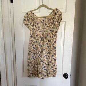 Universal Thread Cream Floral Asymmetrical Puff-Sleeve Dress